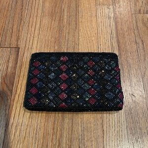 Neiman Marcus Beaded Harlequin Diamond Beaded Clutch/Cosmetic Bag